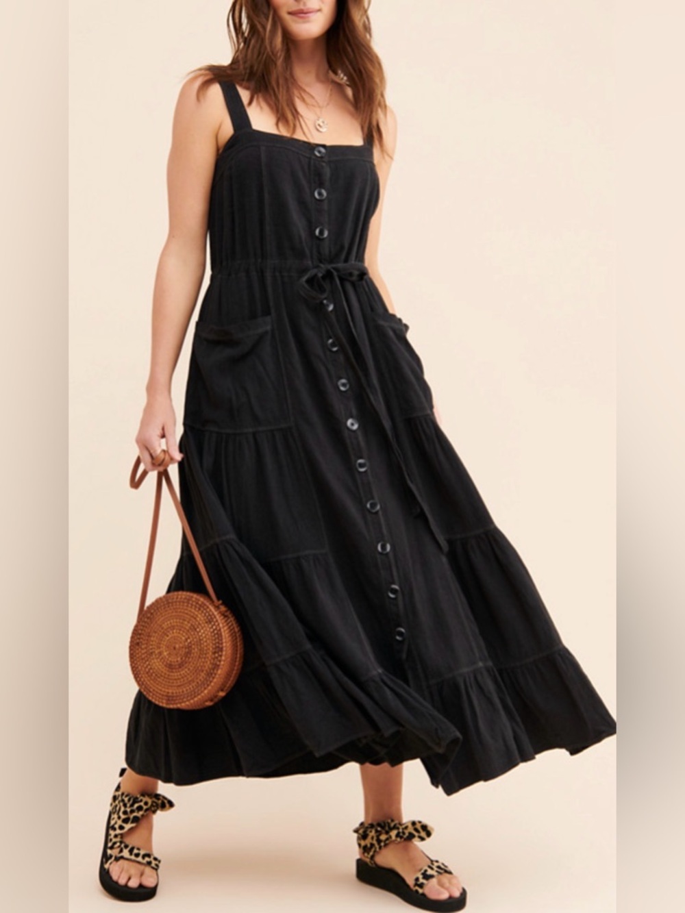 Free People Catch the Breeze Midi/Maxi Dress Black Size S